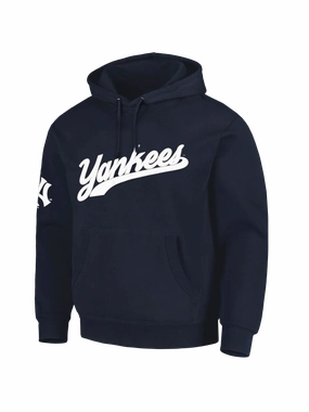 New York Yankees Majestic MLB Script Vintage Hoodie Jumper - Navy