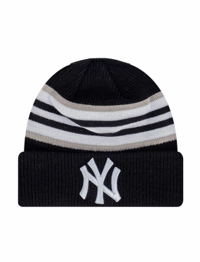 New York Yankees New Era MLB Stripe Hit Pomless Knit Beanie - Navy