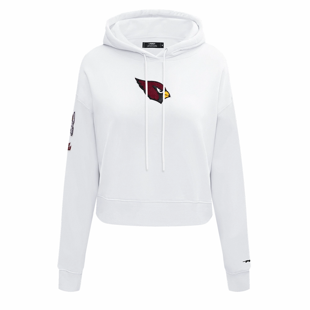 NFL ARIZONA CARDINALS CLASSIC WOMEN'S CROPPED FLEECE PULLOVER HOODIE (WHITE)