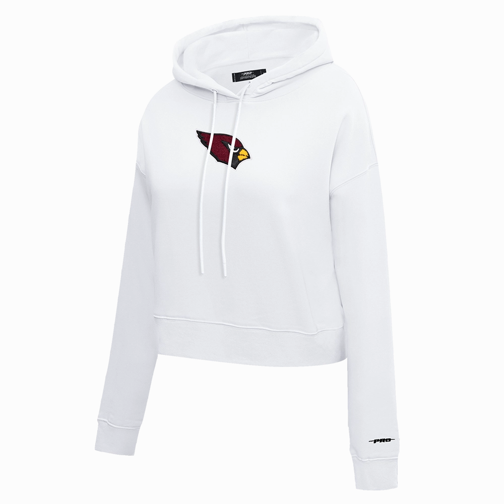 NFL ARIZONA CARDINALS CLASSIC WOMEN'S CROPPED FLEECE PULLOVER HOODIE (WHITE)