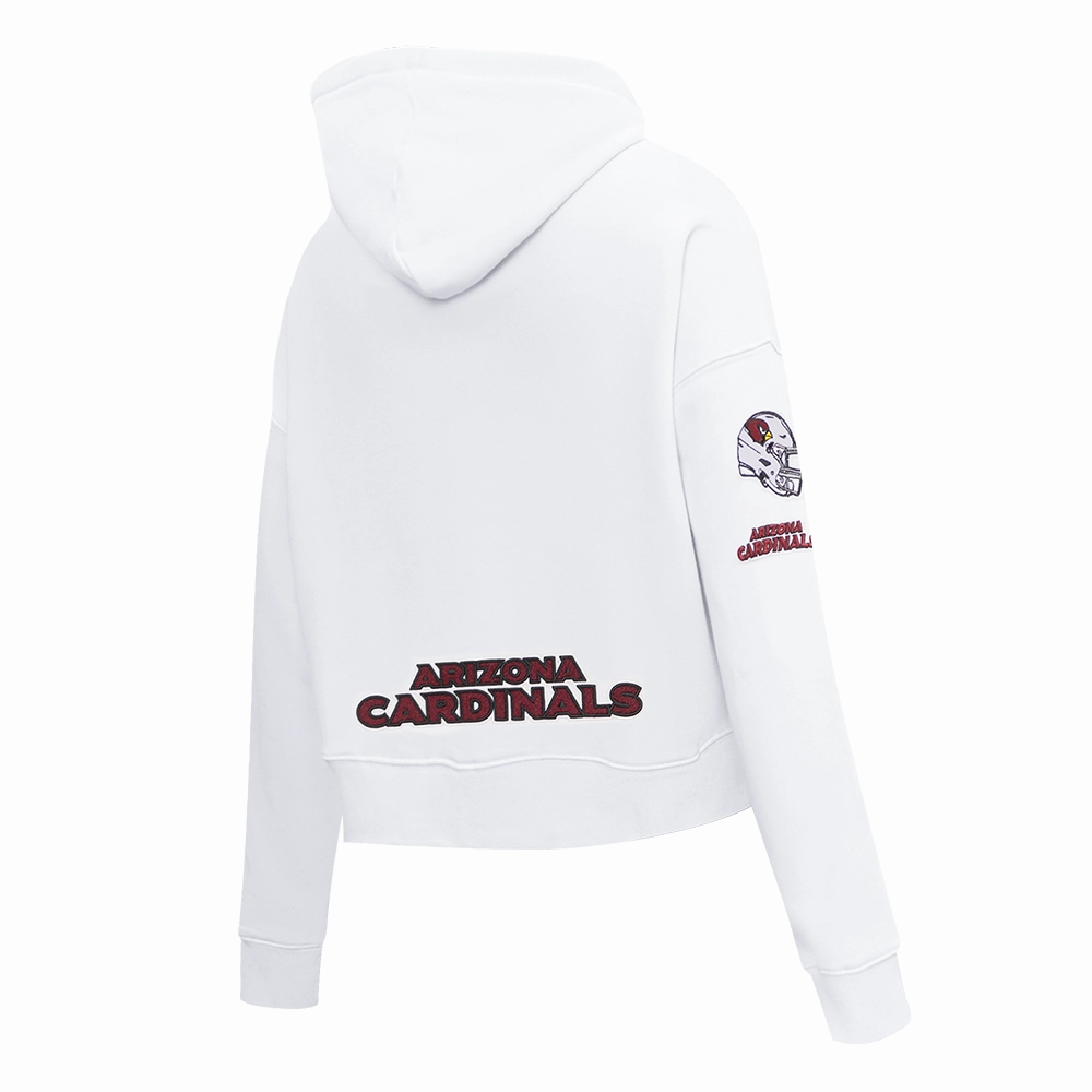 NFL ARIZONA CARDINALS CLASSIC WOMEN'S CROPPED FLEECE PULLOVER HOODIE (WHITE)