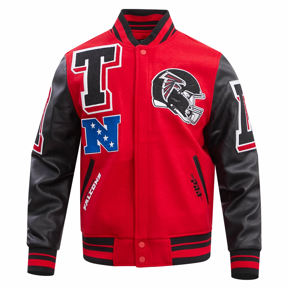 NFL ATLANTA FALCONS MASHUP MEN'S RIB WOOL VARSITY JACKET (RED/BLACK)