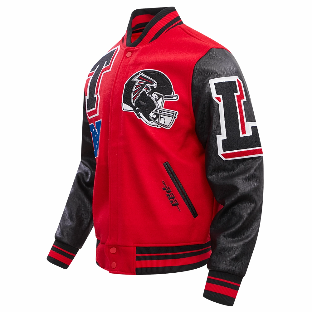 NFL ATLANTA FALCONS MASHUP MEN'S RIB WOOL VARSITY JACKET (RED/BLACK)