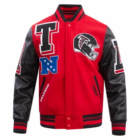 NFL ATLANTA FALCONS MASHUP MEN'S RIB WOOL VARSITY JACKET (RED/BLACK)