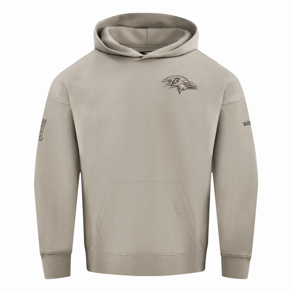 NFL BALTIMORE RAVENS NEUTRAL MEN'S DROP SHOULDER PULLOVER HOODIE (TAUPE)