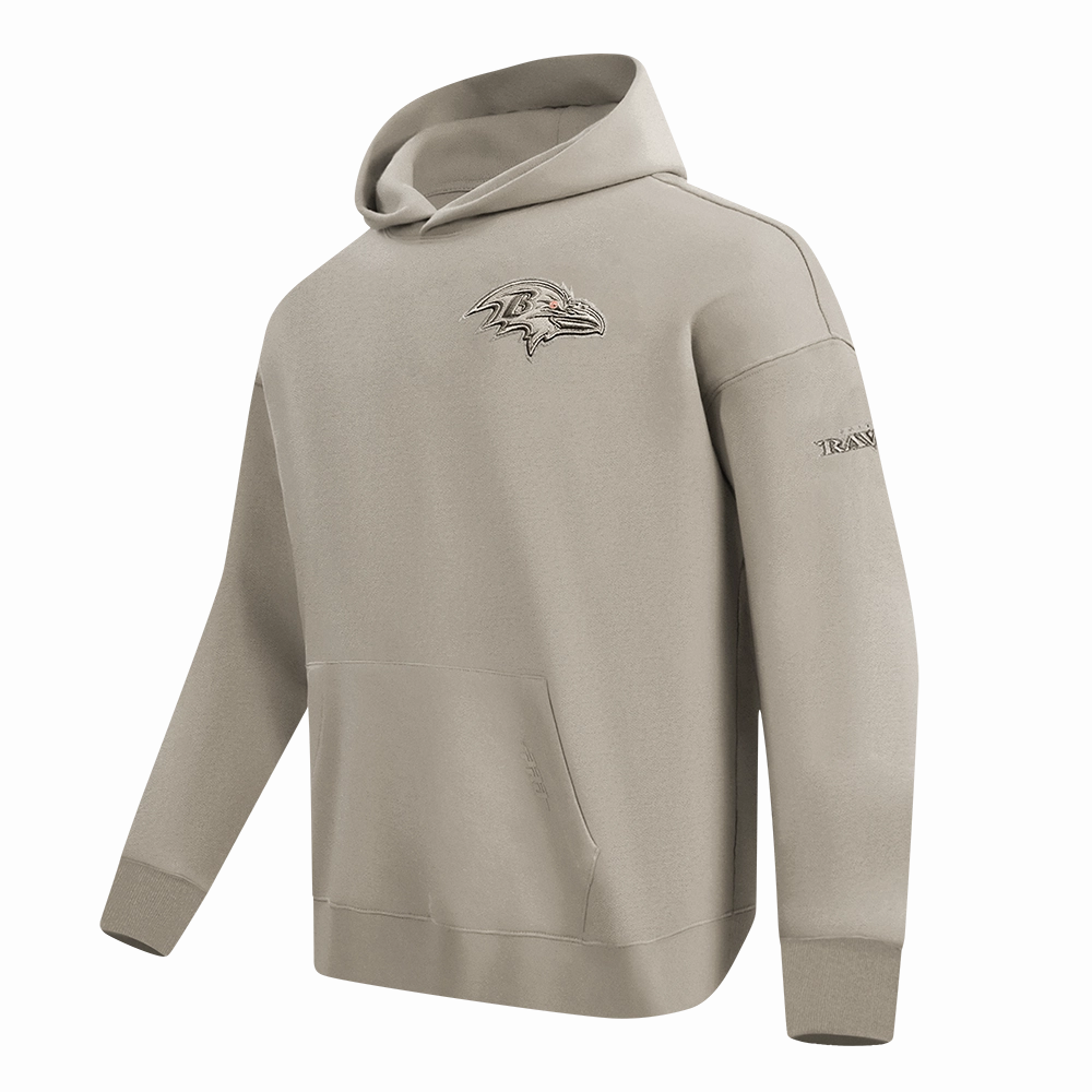 NFL BALTIMORE RAVENS NEUTRAL MEN'S DROP SHOULDER PULLOVER HOODIE (TAUPE)