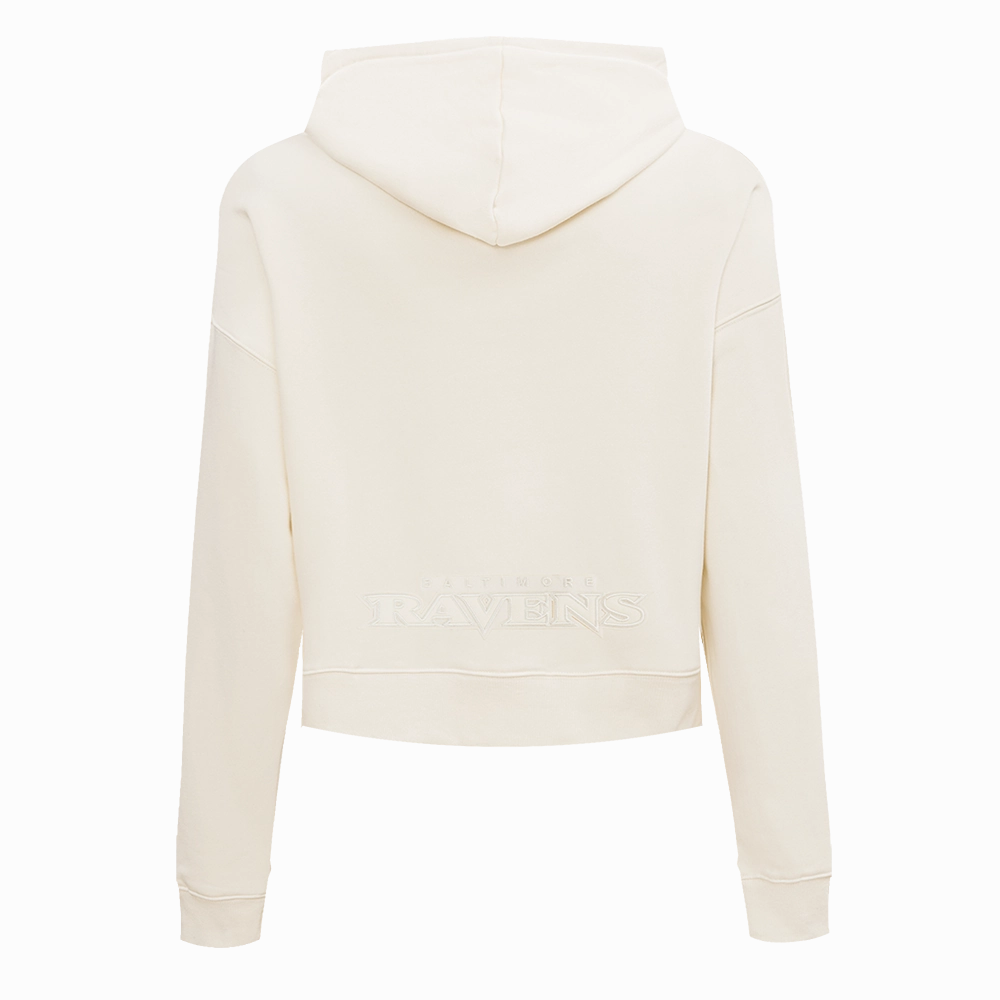 NFL BALTIMORE RAVENS NEUTRAL WOMEN'S CROPPED PULLOVER HOODIE (EGGSHELL)