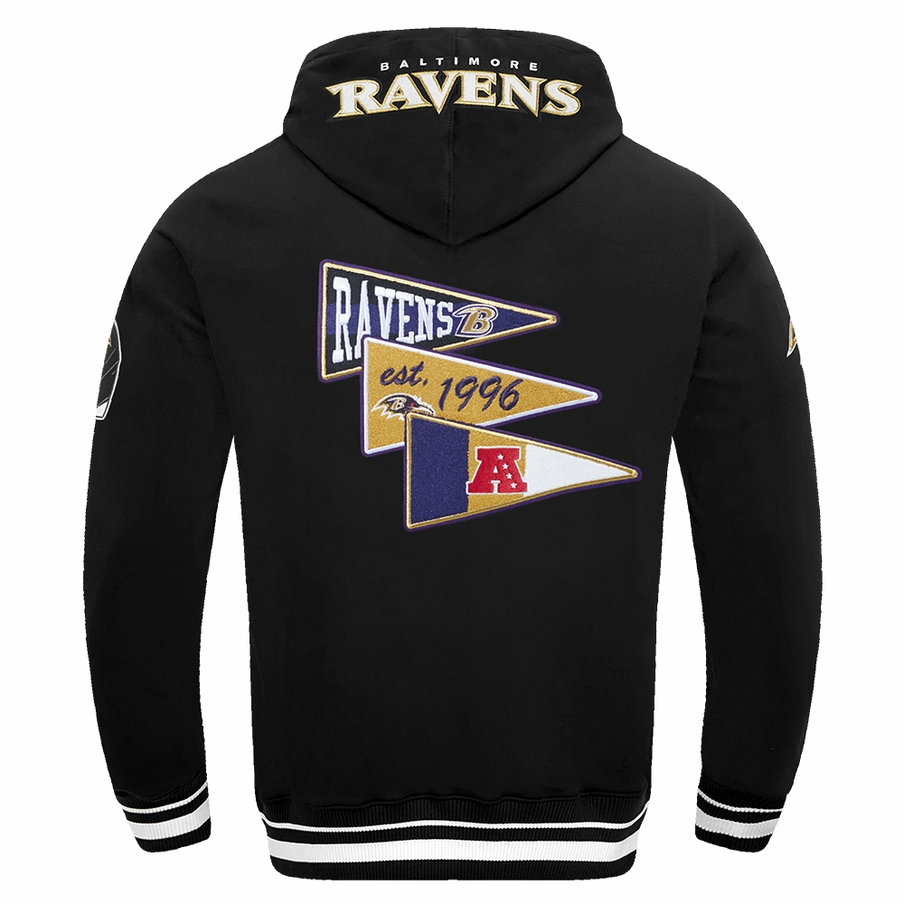 NFL BALTIMORE RAVENS TEAM PENNANTS MEN'S RIB FLEECE PULLOVER HOODIE (BLACK)
