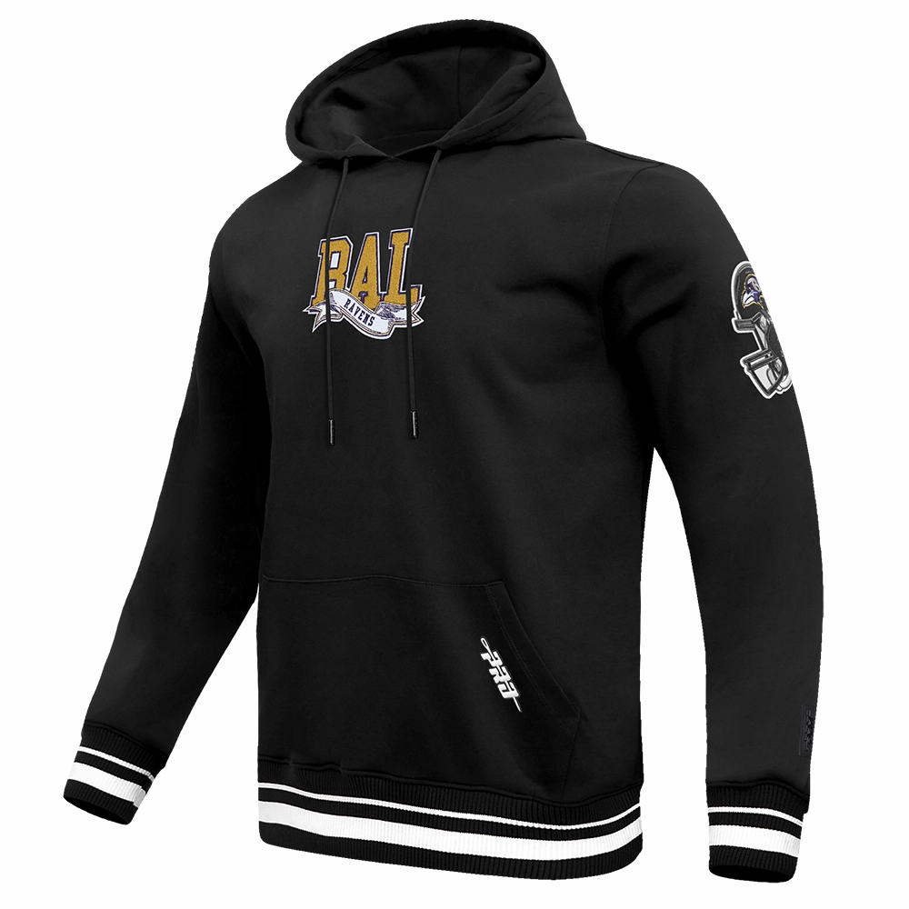 NFL BALTIMORE RAVENS TEAM PENNANTS MEN'S RIB FLEECE PULLOVER HOODIE (BLACK)