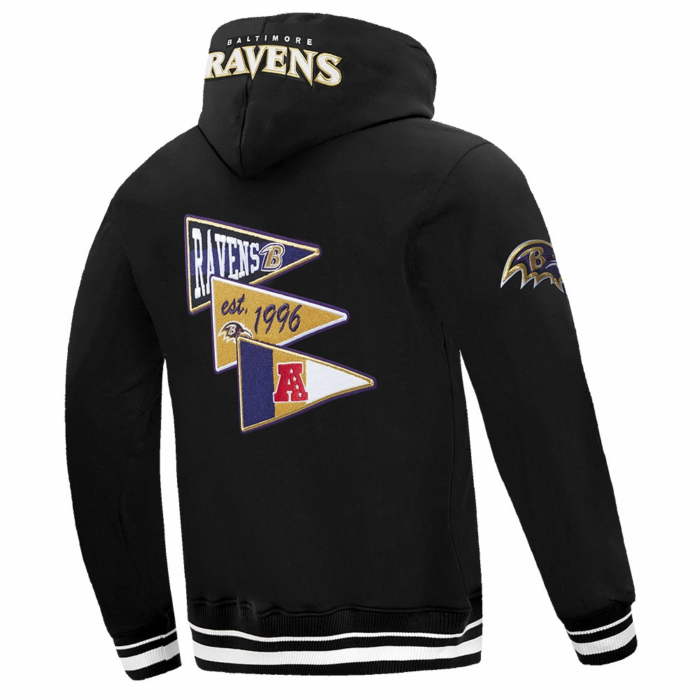 NFL BALTIMORE RAVENS TEAM PENNANTS MEN'S RIB FLEECE PULLOVER HOODIE (BLACK)