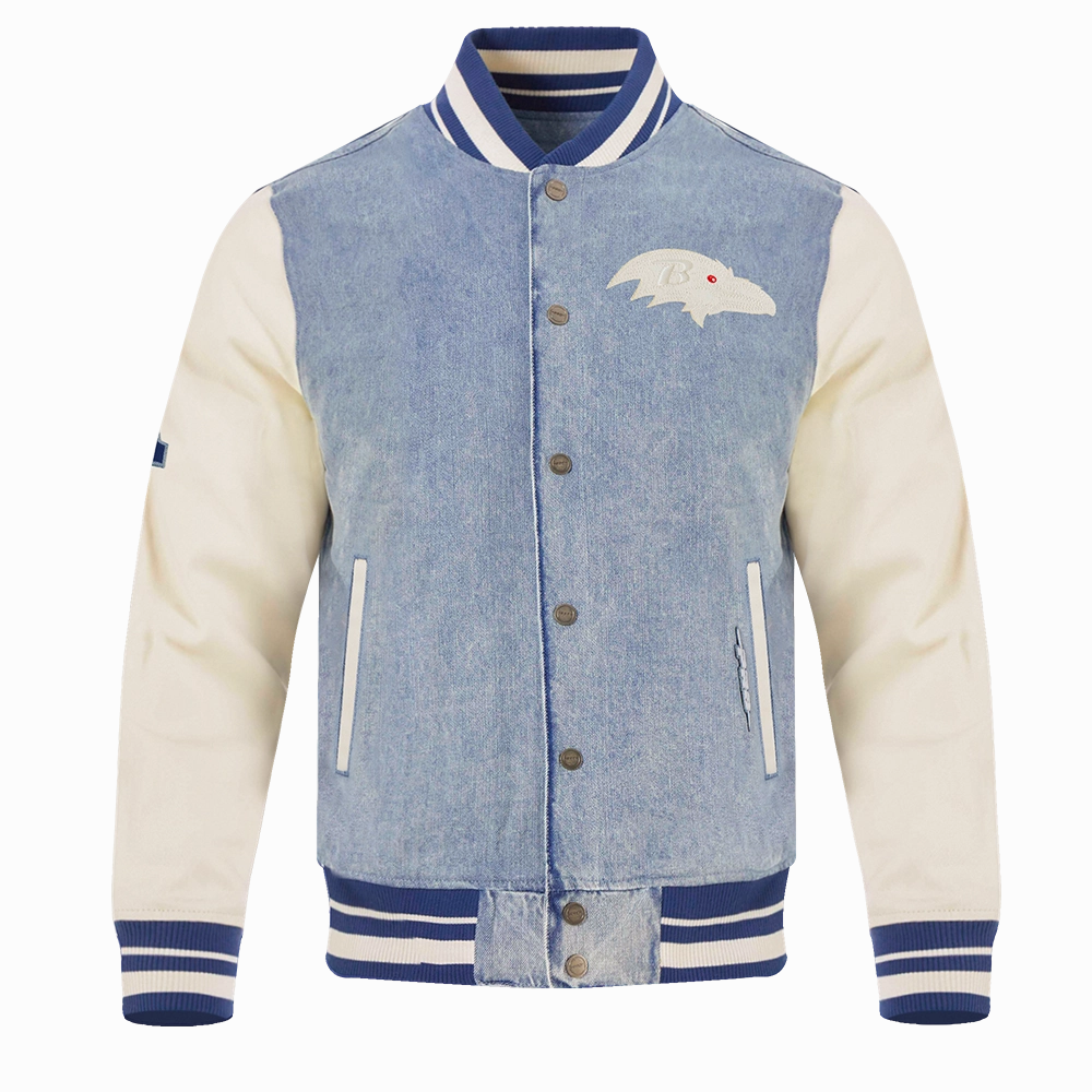 NFL BALTIMORE RAVENS VARSITY BLUES MEN'S DENIM VARSITY MEN'S JACKET (DENIM/LINEN)