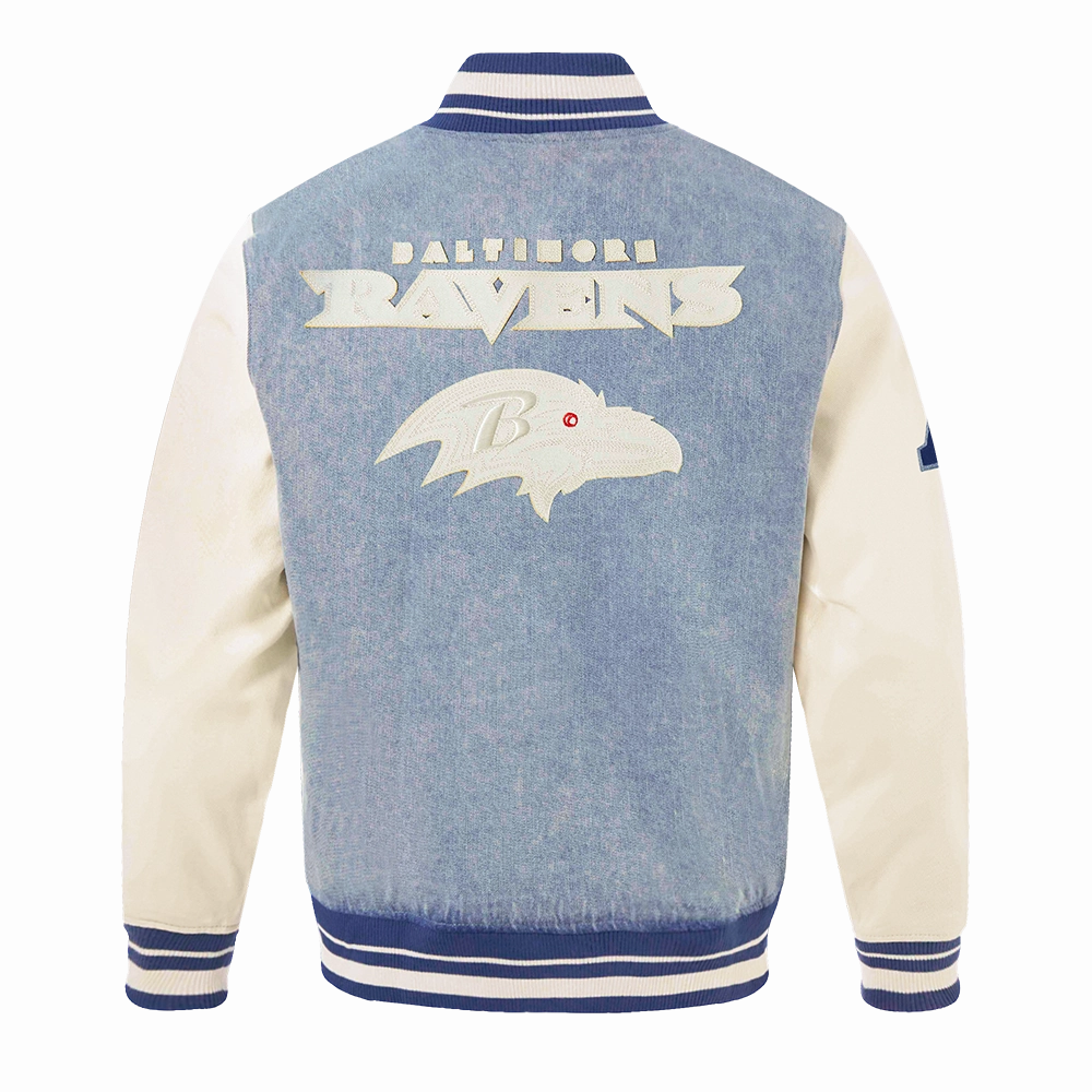 NFL BALTIMORE RAVENS VARSITY BLUES MEN'S DENIM VARSITY MEN'S JACKET (DENIM/LINEN)