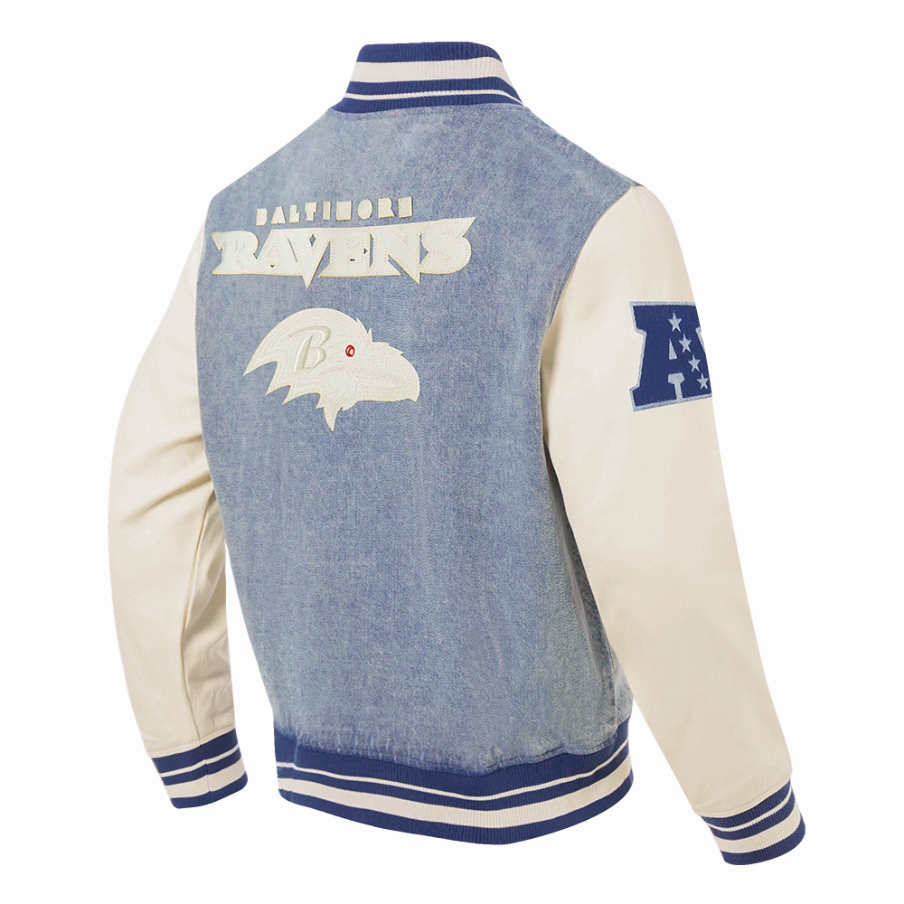 NFL BALTIMORE RAVENS VARSITY BLUES MEN'S DENIM VARSITY MEN'S JACKET (DENIM/LINEN)
