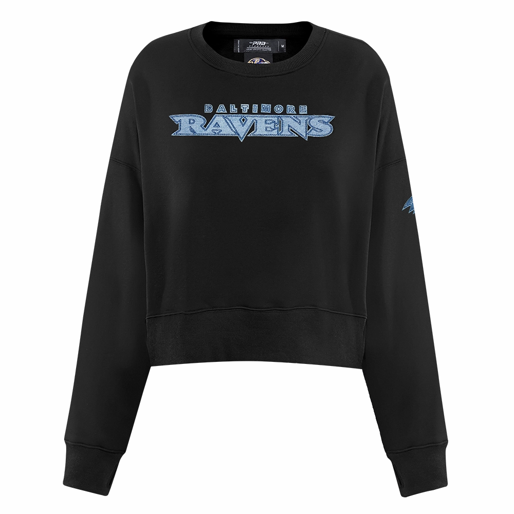 NFL BALTIMORE RAVENS VARSITY BLUES WOMEN'S CREWNECK (BLACK)