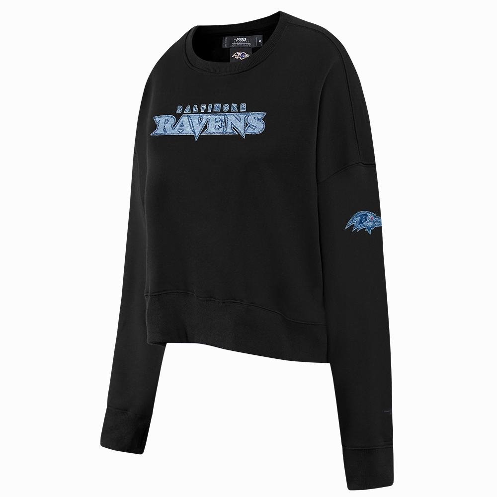 NFL BALTIMORE RAVENS VARSITY BLUES WOMEN'S CREWNECK (BLACK)