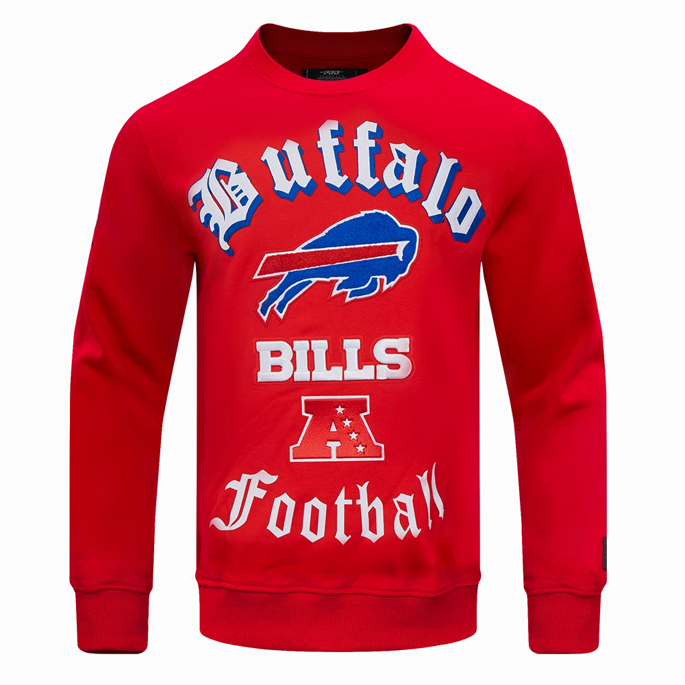 NFL BUFFALO BILLS OLD ENGLISH MEN'S CREWNECK (RED)