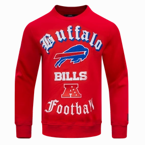 NFL BUFFALO BILLS OLD ENGLISH MEN'S CREWNECK (RED)
