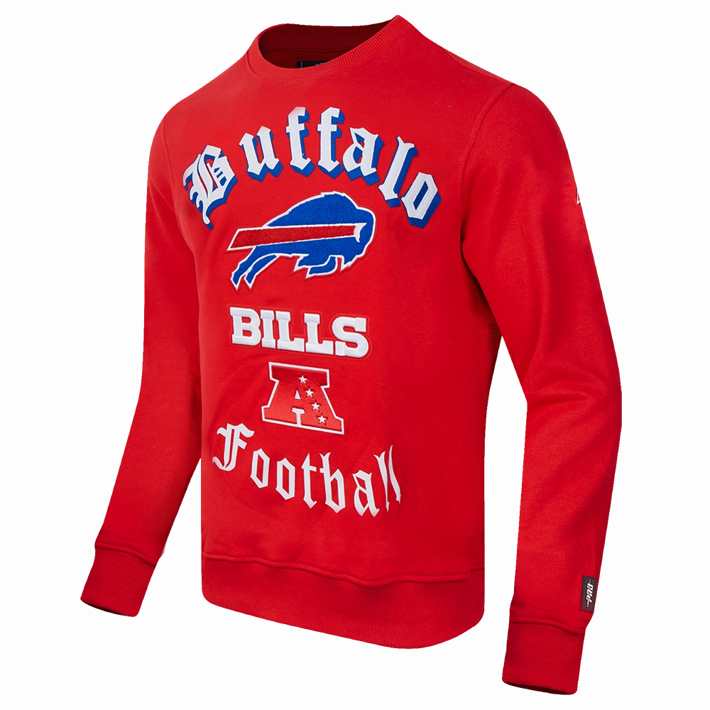 NFL BUFFALO BILLS OLD ENGLISH MEN'S CREWNECK (RED)