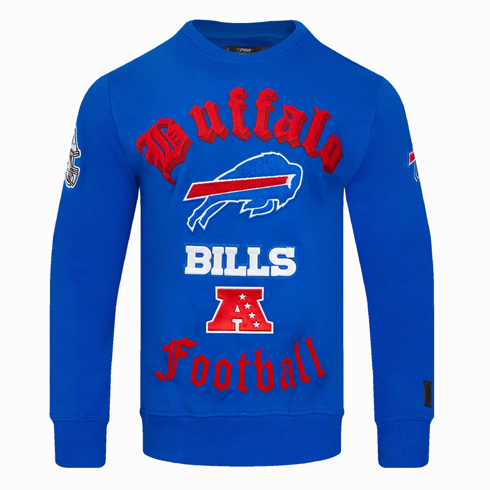 NFL BUFFALO BILLS OLD ENGLISH MEN'S CREWNECK (ROYAL BLUE)