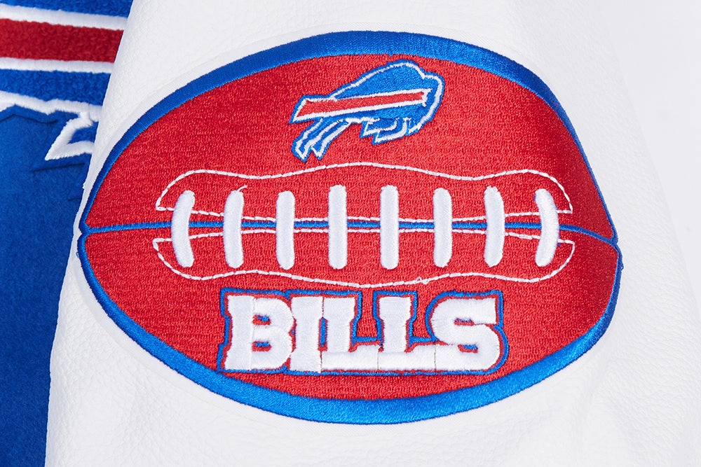 NFL BUFFALO BILLS OLD ENGLISH MEN'S RIB WOOL VARSITY JACKET (ROYAL BLUE/RED)