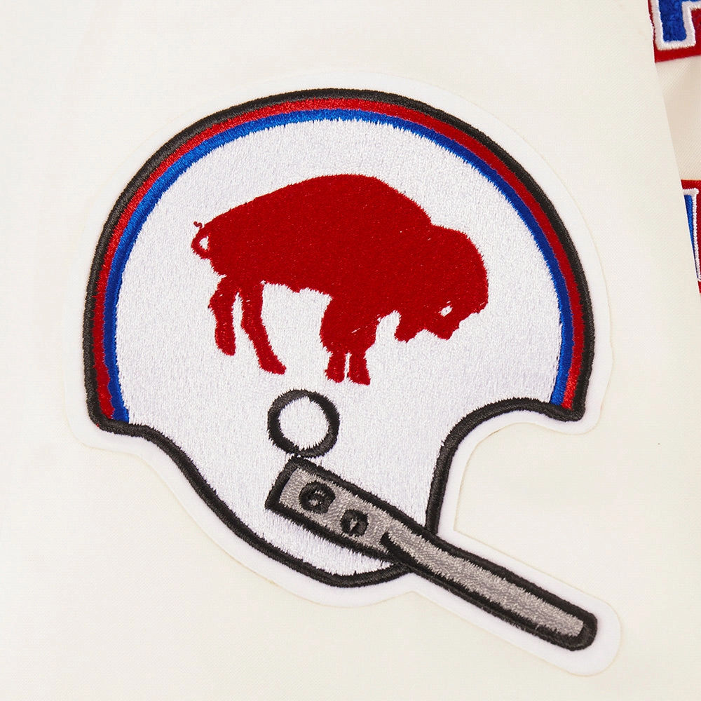NFL BUFFALO BILLS RETRO CLASSIC WOMEN'S RIB SATIN JACKET (EGGSHELL/ ROYAL BLUE)