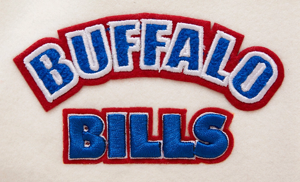 NFL BUFFALO BILLS RETRO CLASSIC WOMEN'S RIB WOOL VARSITY JACKET (EGGSHELL/ ROYAL BLUE)