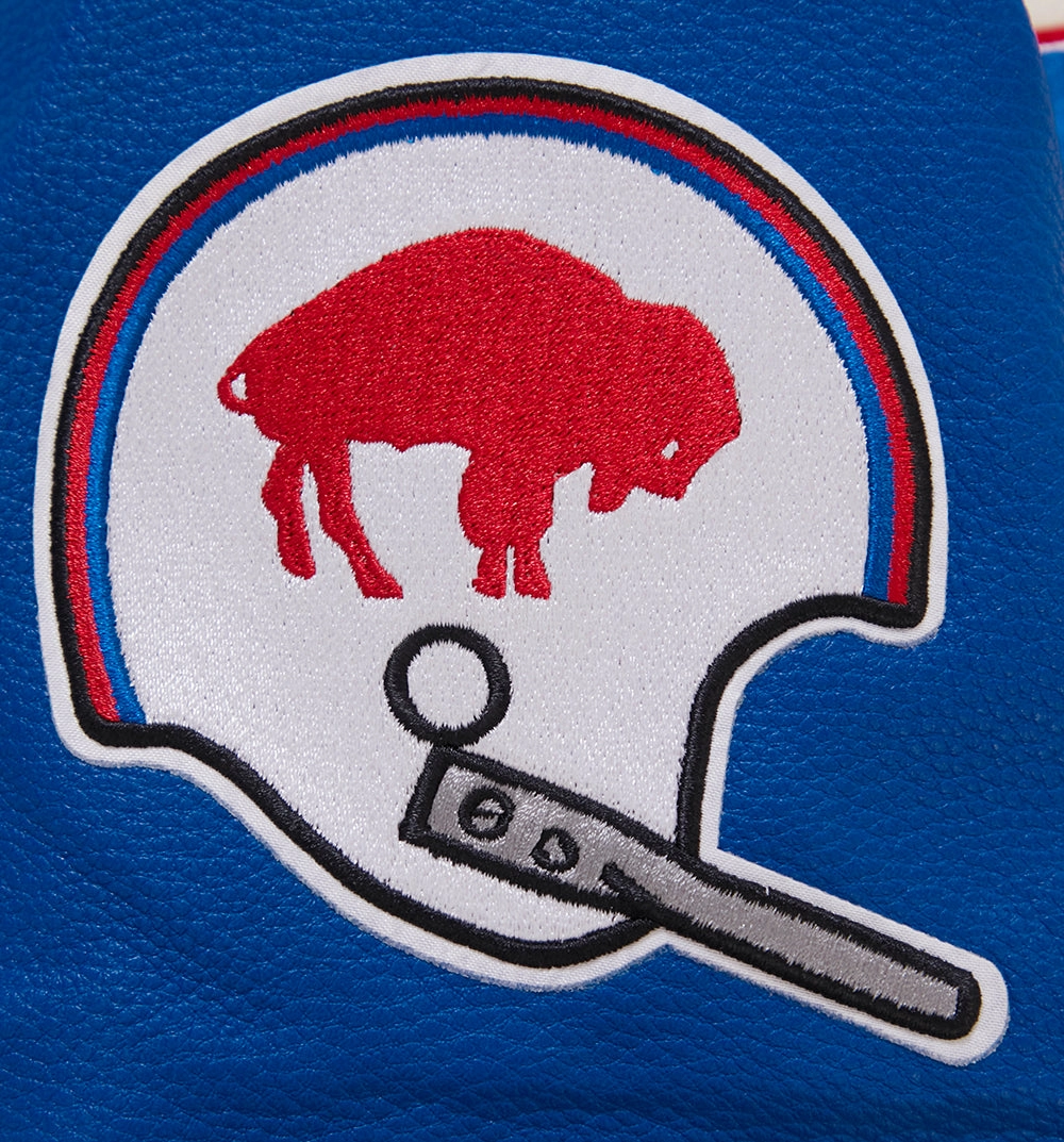 NFL BUFFALO BILLS RETRO CLASSIC WOMEN'S RIB WOOL VARSITY JACKET (EGGSHELL/ ROYAL BLUE)