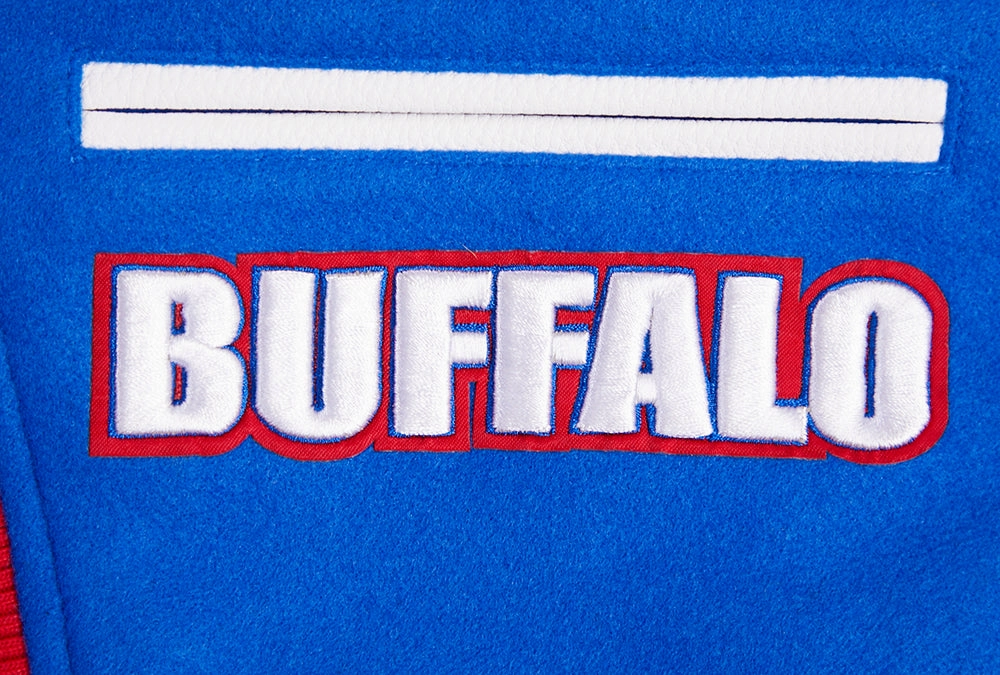 NFL BUFFALO BILLS RETRO CLASSIC WOMEN'S RIB WOOL VARSITY JACKET (ROYAL BLUE/RED)