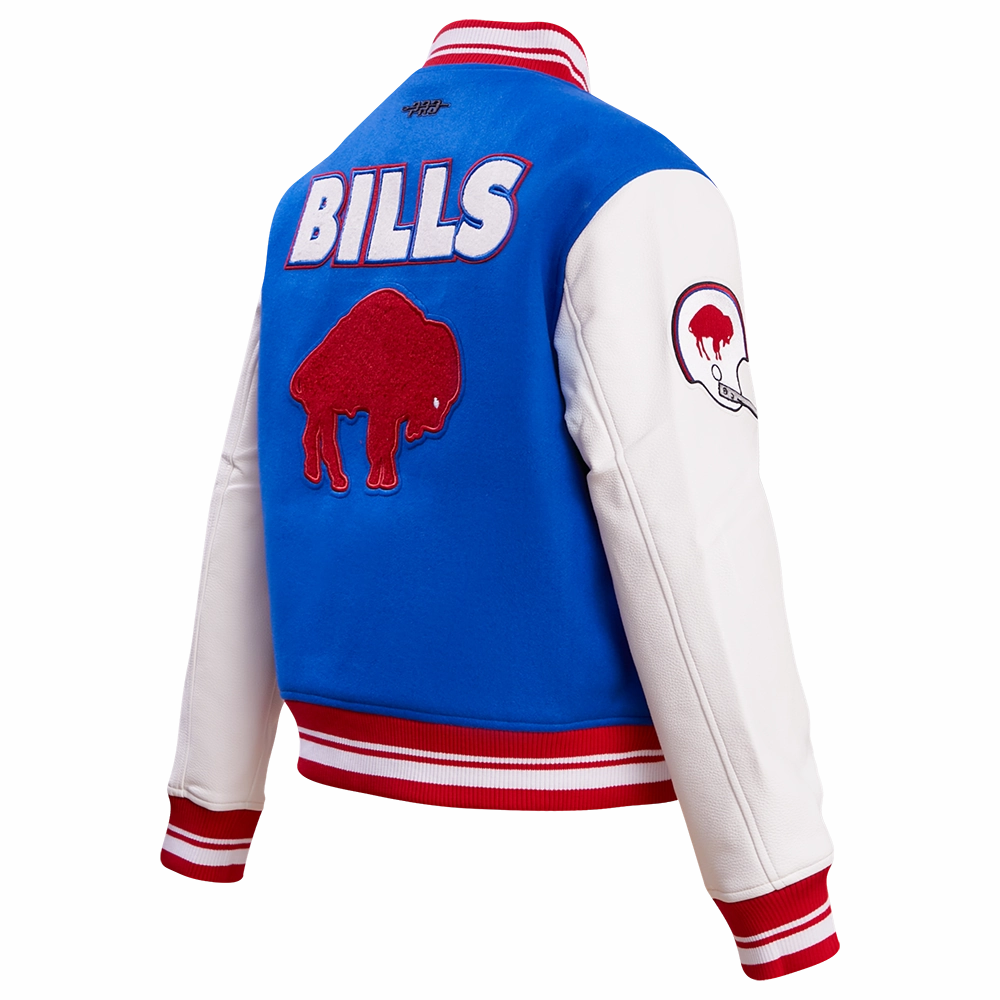 NFL BUFFALO BILLS RETRO CLASSIC WOMEN'S RIB WOOL VARSITY JACKET (ROYAL BLUE/RED)