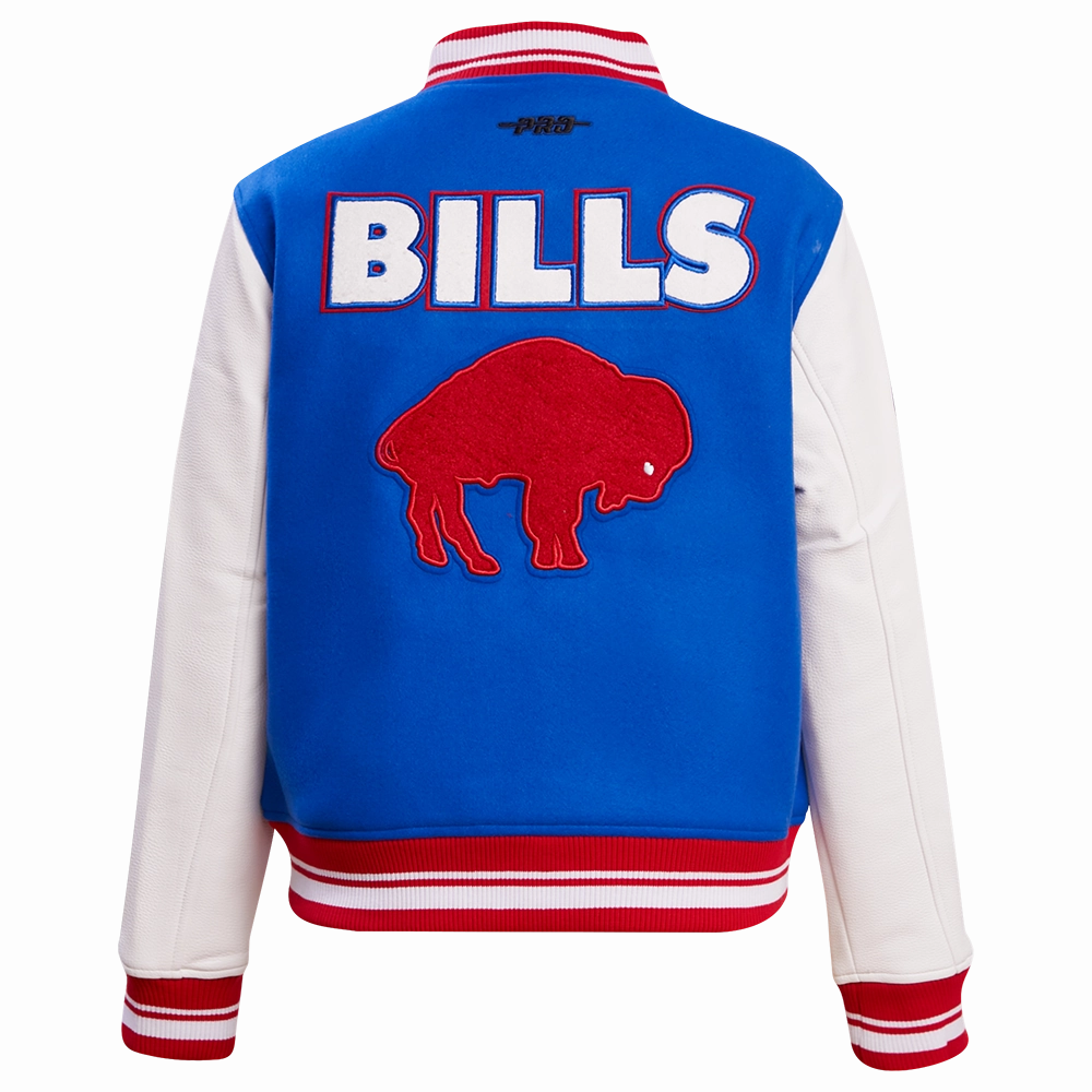 NFL BUFFALO BILLS RETRO CLASSIC WOMEN'S RIB WOOL VARSITY JACKET (ROYAL BLUE/RED)