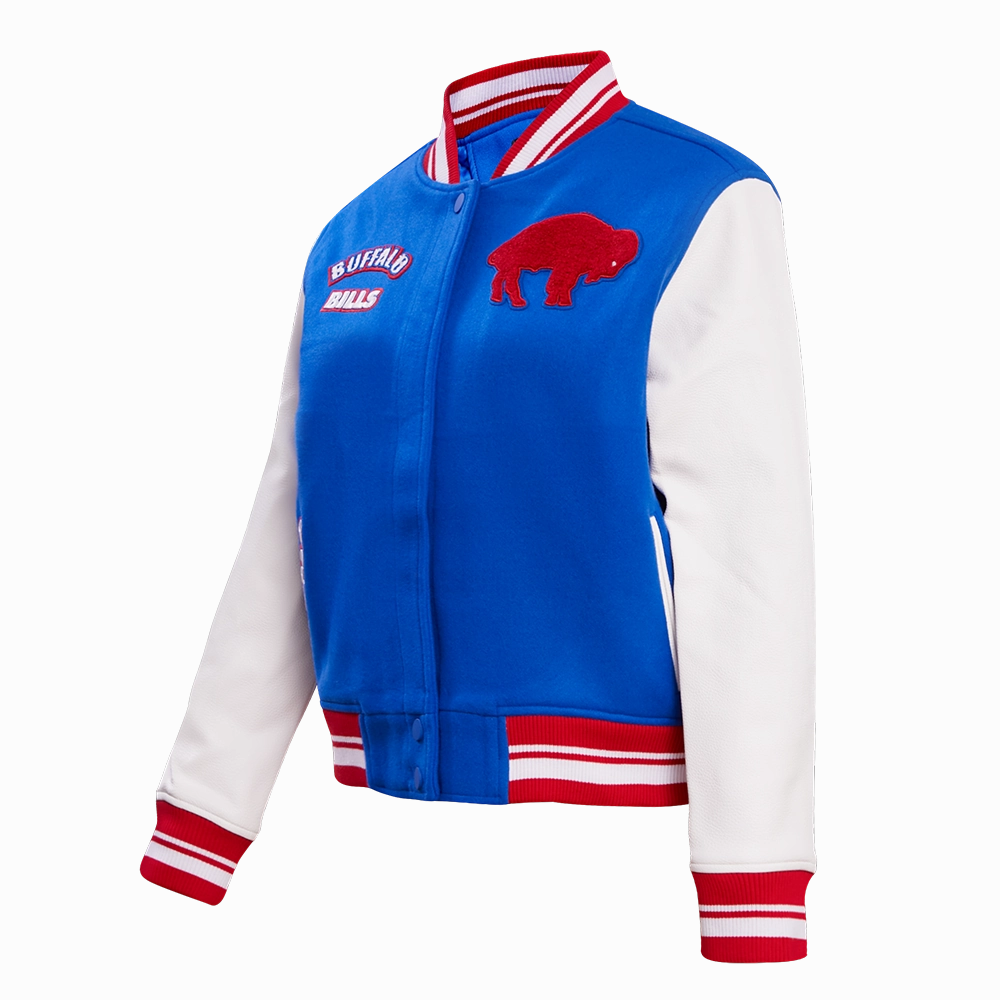 NFL BUFFALO BILLS RETRO CLASSIC WOMEN'S RIB WOOL VARSITY JACKET (ROYAL BLUE/RED)