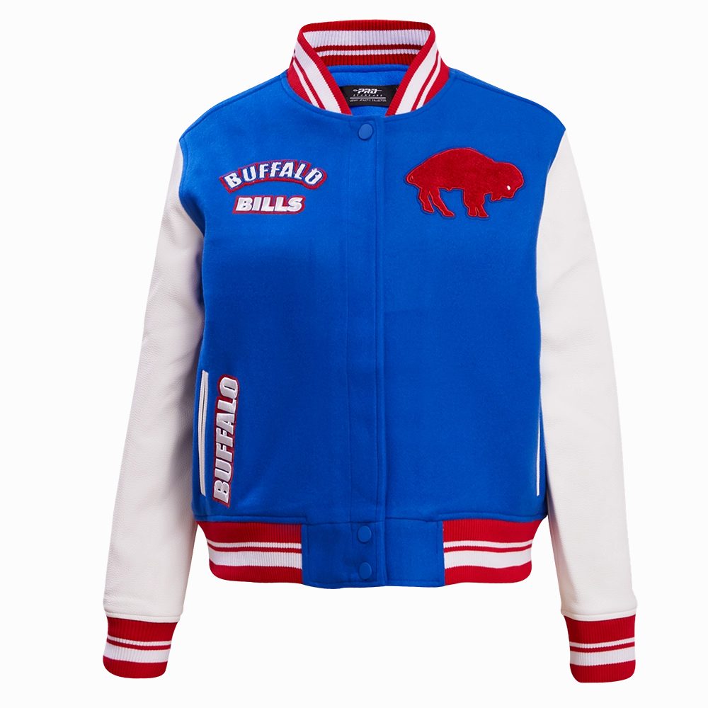 NFL BUFFALO BILLS RETRO CLASSIC WOMEN'S RIB WOOL VARSITY JACKET (ROYAL BLUE/RED)