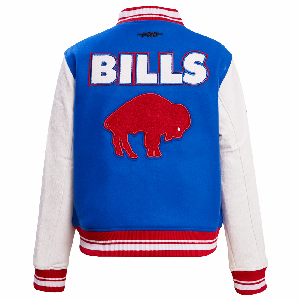 NFL BUFFALO BILLS RETRO CLASSIC WOMEN'S RIB WOOL VARSITY JACKET (ROYAL BLUE/RED)