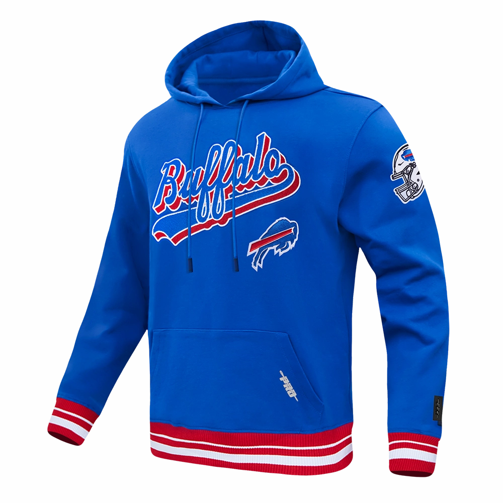 NFL BUFFALO BILLS SCRIPT TAIL MEN'S RIB FLC PO HOODIE (RED)
