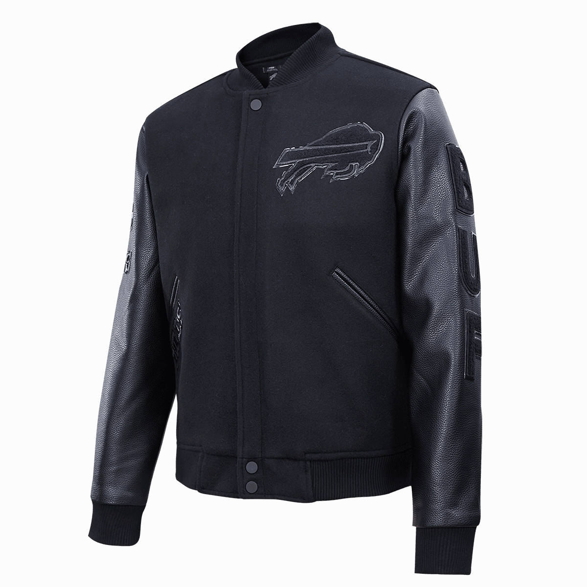 NFL BUFFALO BILLS TRIPLE BLACK LOGO MEN'S VARSITY JACKET (TRIPLE BLACK)