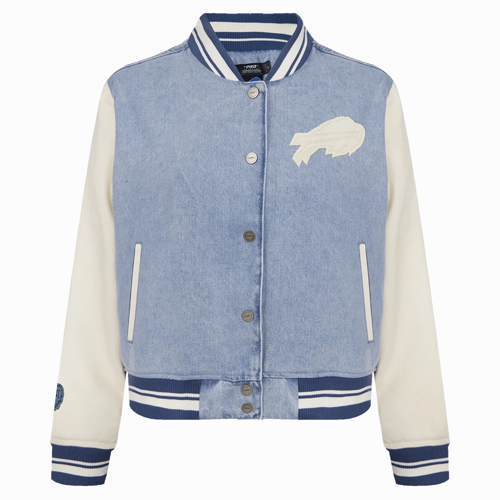 NFL BUFFALO BILLS VARSITY BLUES WOMEN'S DENIM VARSITY JACKET (DENIM/LINEN)