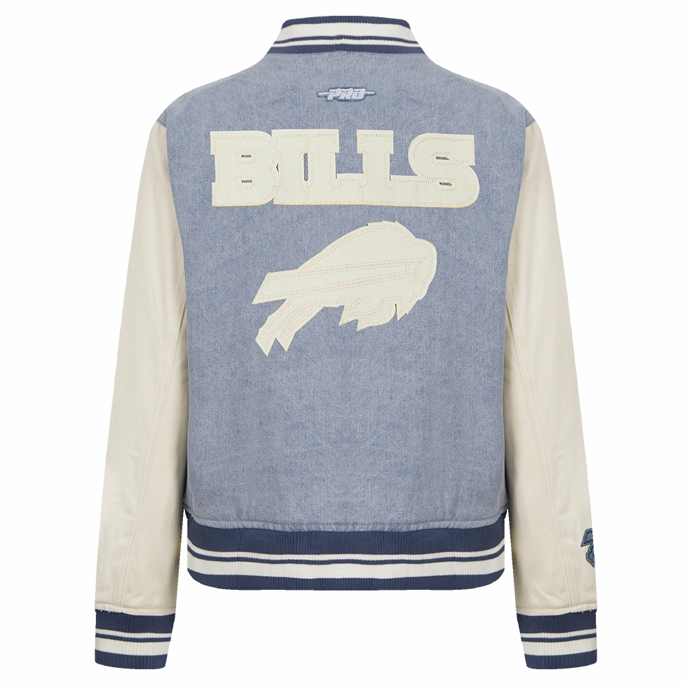 NFL BUFFALO BILLS VARSITY BLUES WOMEN'S DENIM VARSITY JACKET (DENIM/LINEN)