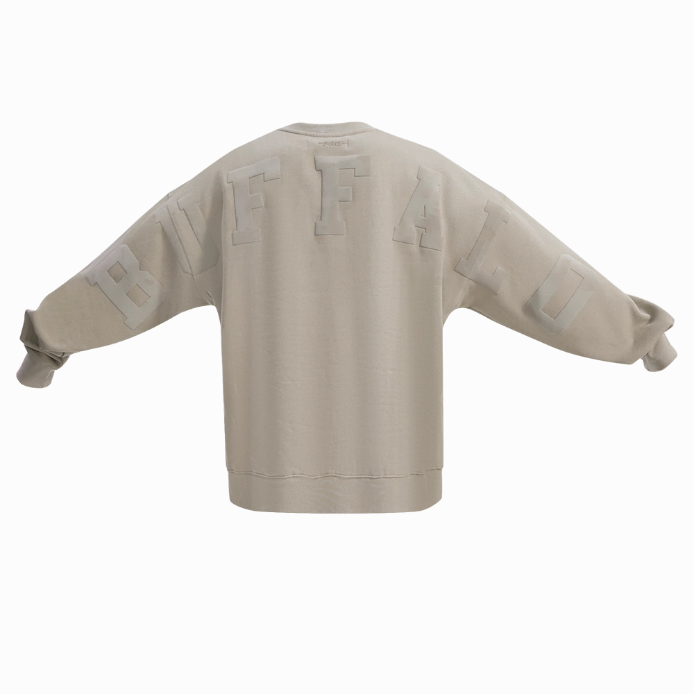 NFL BUFFALO BILLS WINGSPAN MEN'S DROP SHOULDER FLEECE CREWNECK (TAUPE)