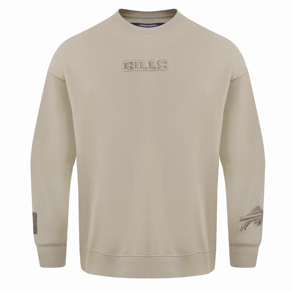 NFL BUFFALO BILLS WINGSPAN MEN'S DROP SHOULDER FLEECE CREWNECK (TAUPE)