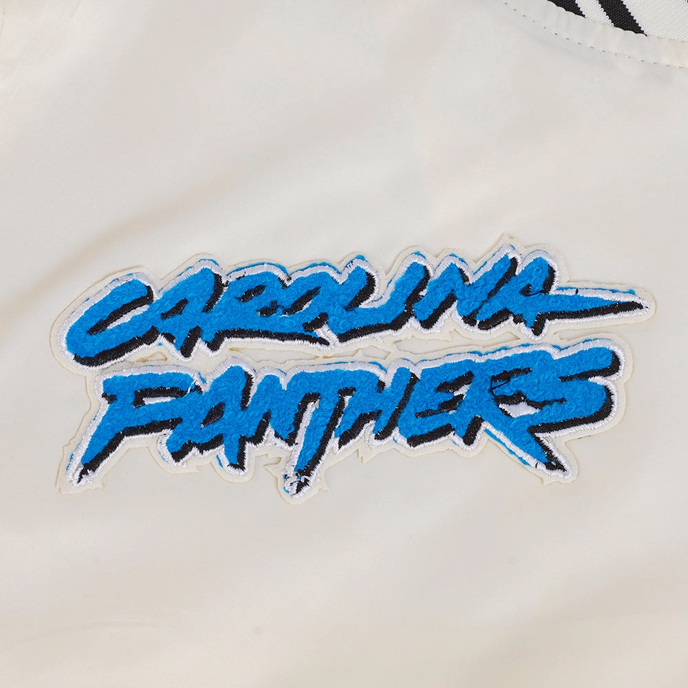 NFL CAROLINA PANTHERS RETRO CLASSIC WOMEN'S RIB SATIN JACKET (EGGSHELL/ BLACK)