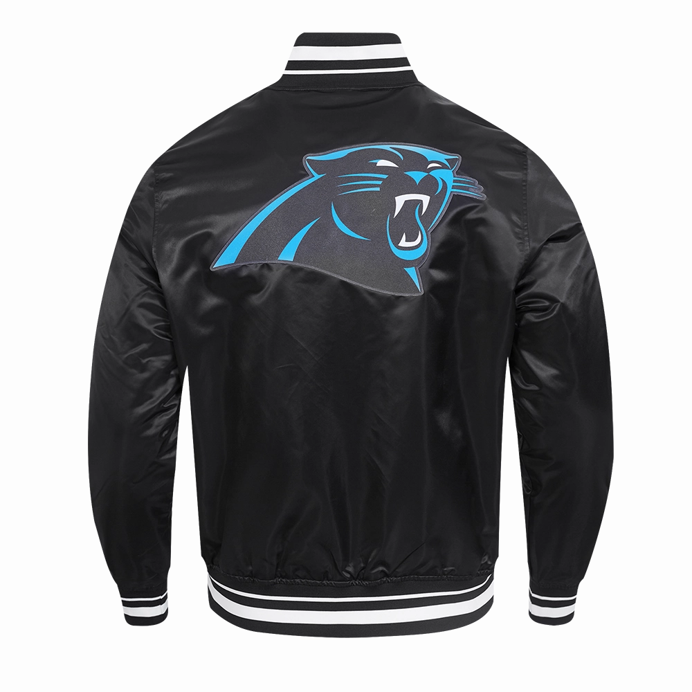 NFL CAROLINA PANTHERS SCRIPT TAIL MEN'S SATIN JACKET (BLACK)