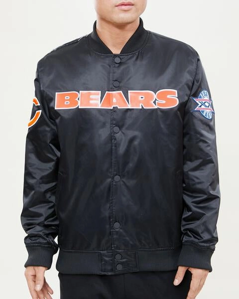 NFL CHICAGO BEARS BIG LOGO MEN'S SATIN JACKET (BLACK)