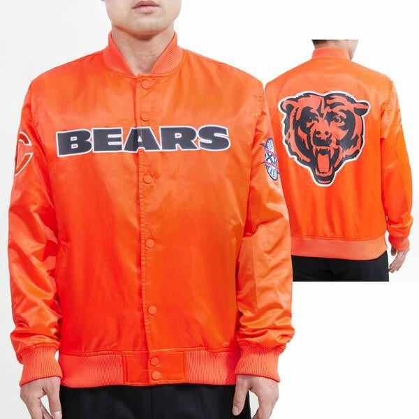 NFL CHICAGO BEARS BIG LOGO MEN'S SATIN JACKET (BLACK)