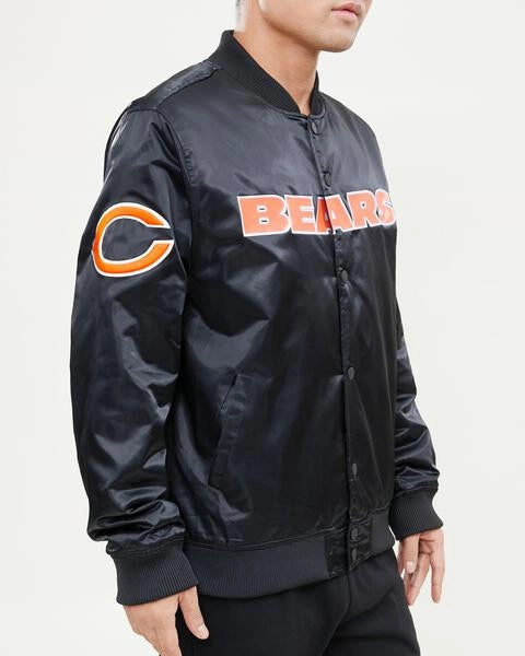 NFL CHICAGO BEARS BIG LOGO MEN'S SATIN JACKET (BLACK)