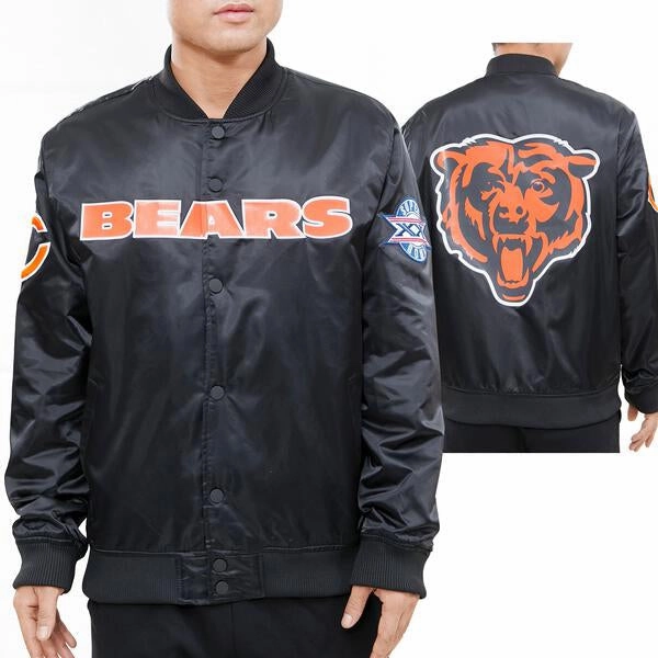 NFL CHICAGO BEARS BIG LOGO MEN'S SATIN JACKET (BLACK)