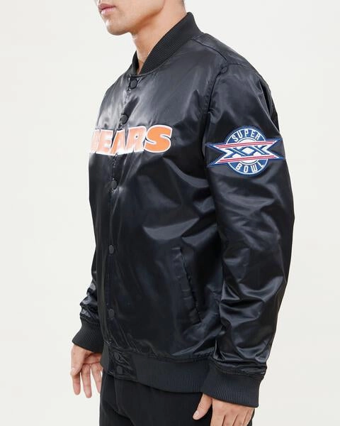 NFL CHICAGO BEARS BIG LOGO MEN'S SATIN JACKET (BLACK)