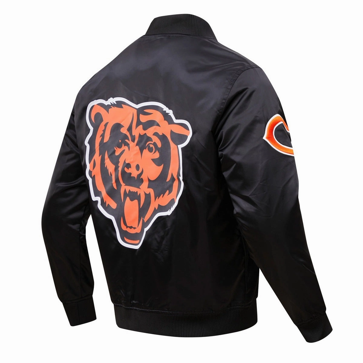 NFL CHICAGO BEARS BIG LOGO MEN'S SATIN JACKET (BLACK)