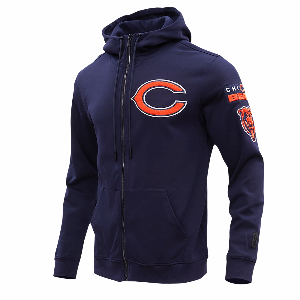 NFL CHICAGO BEARS CLASSIC CHENILLE MEN'S FULL ZIP HOODIE  (MIDNIGHT NAVY)