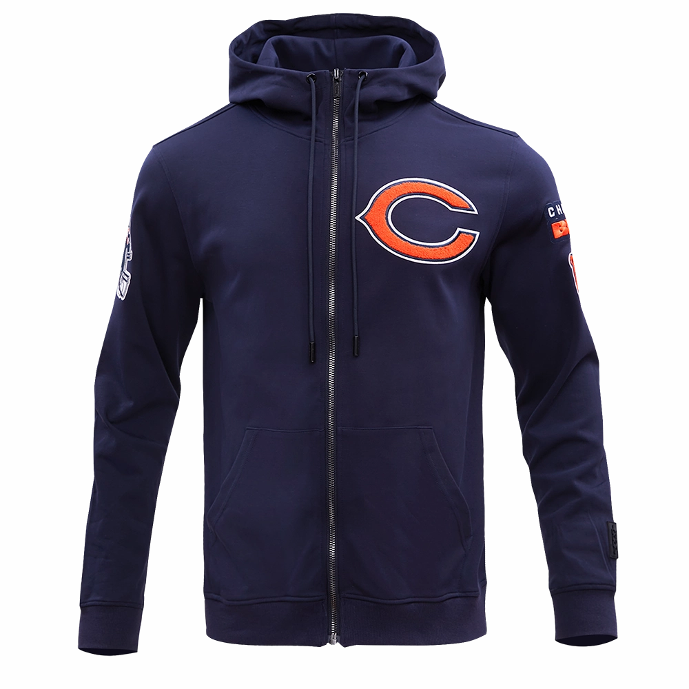 NFL CHICAGO BEARS CLASSIC CHENILLE MEN'S FULL ZIP HOODIE  (MIDNIGHT NAVY)