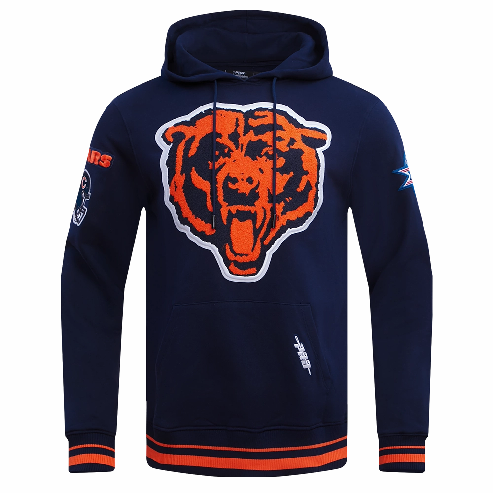 NFL CHICAGO BEARS MASHUP MEN'S RIB PULLOVER HOODIE (MIDNIGHT NAVY/ORANGE/MIDNIGHT NAVY)